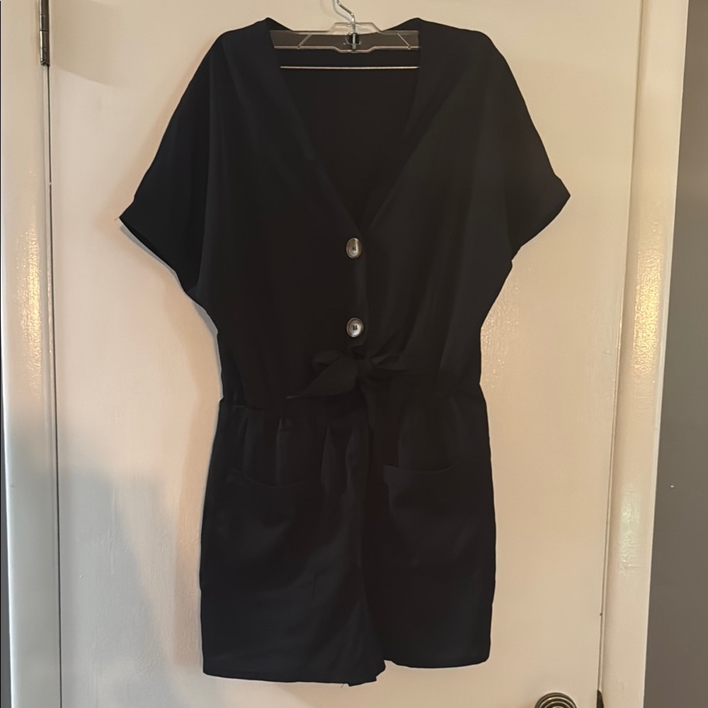 Black Button-Front Romper